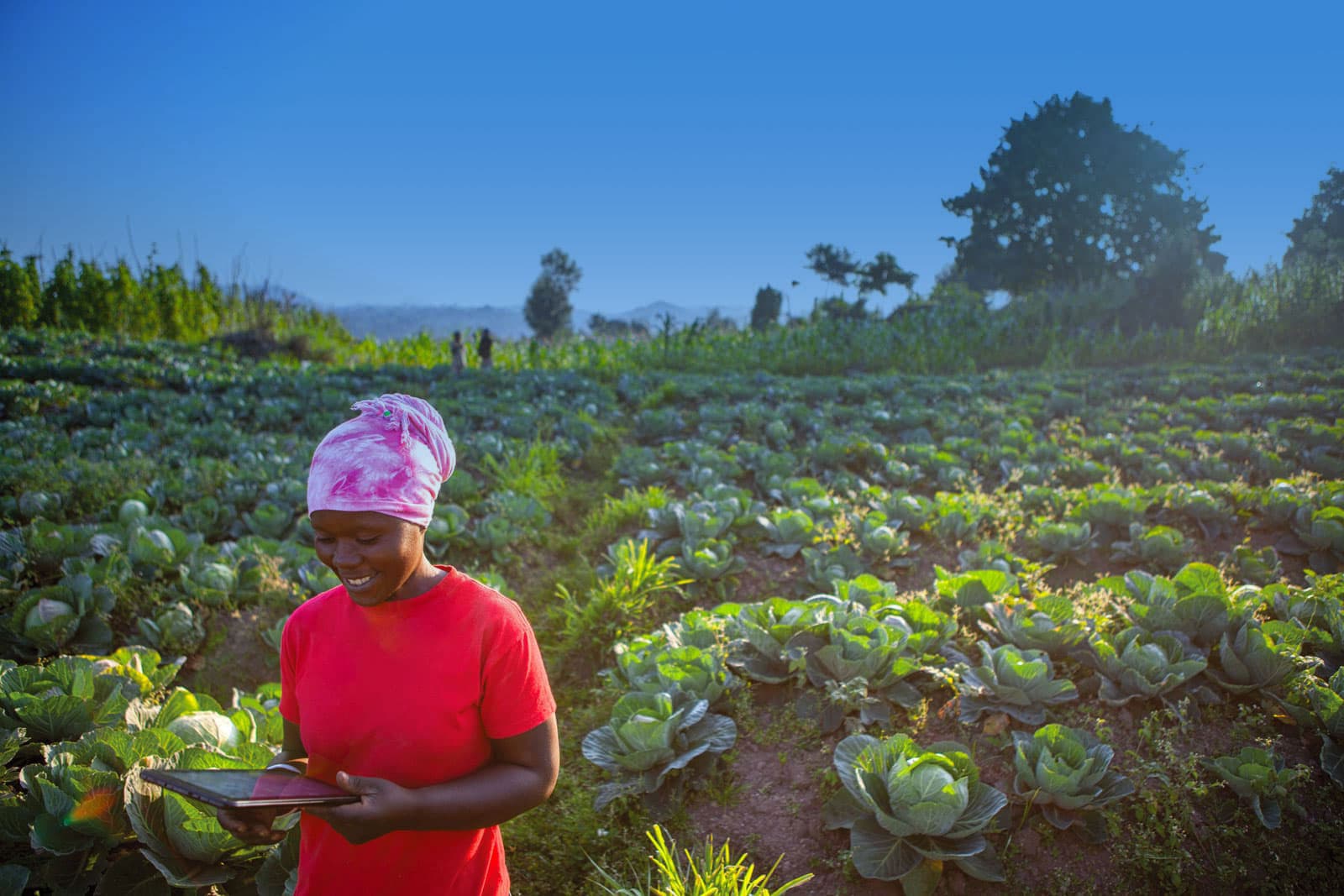 Young person farming with technology